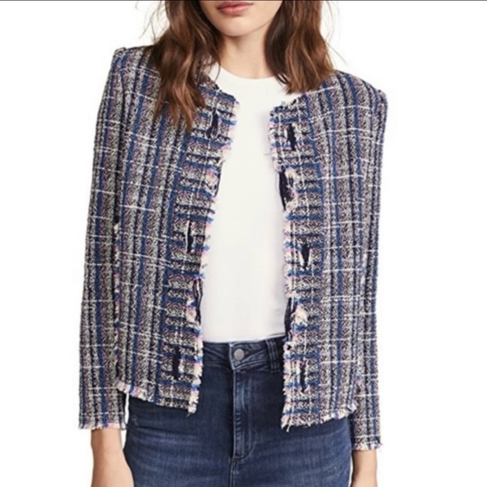 IRO Frannie Tweed Distressed Jacket Blue/Pink -Size 6 US / 38